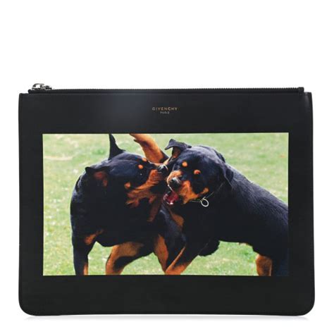 GIVENCHY Calfskin Fighting Rottweiler Print Pouch Black 